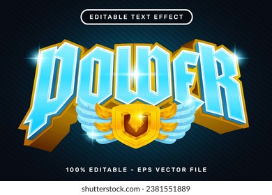 power text effect and editable text effect with wings and shield illustration