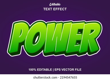 Power Text Effect With Green Color 3d Style.