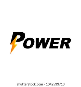 Power Text Font Logo With Bolt Symbol Design Inspiration