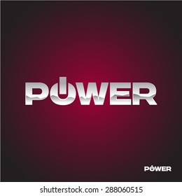 Power text logo with switch sign integrated as O letter