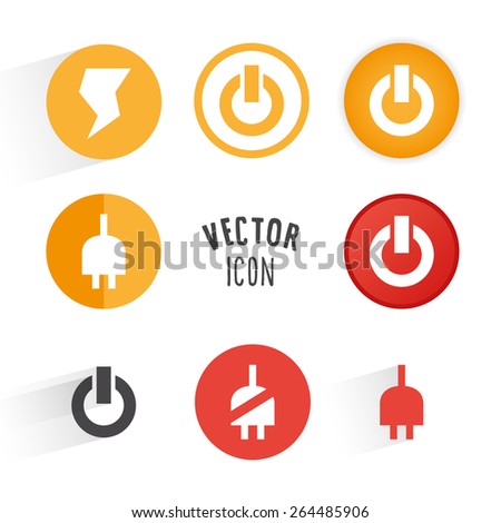 Power themed icon set. Simple circle shape button with white minimalistic icon. Vector graphic elements.