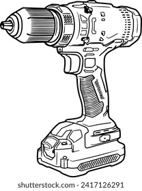 Power Tool 1 Line Art with Transparent Background