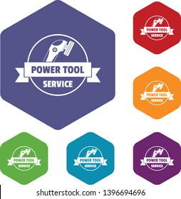 Power tool car icons vector colorful hexahedron set collection isolated on white 