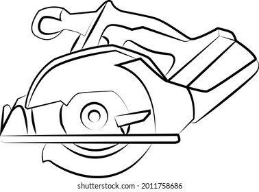 Power tool. Cordless circular saw. Vector. Line drawing 