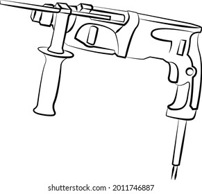 Power tool. Perforator. Vector. Line drawing