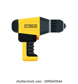 Power tool screwdriver. Flat vector cartoon illustration. Objects isolated on a white background.