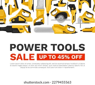 Banner-Design für Power-Tools mit Vektorgrafik-Vorlage für Gebäude