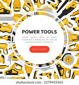 Banner-Design für Power-Tools mit Vektorgrafik-Vorlage für Gebäude