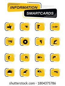 Power tools color vector icons on information smart cards for user interface design