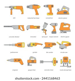 Power tools colored flat icons