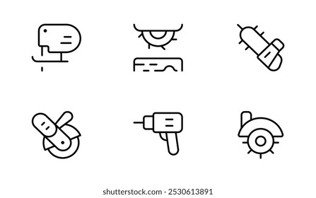 Ícone de ferramentas elétricas, máquina de broca, plaina elétrica, chave de impacto, ferramentas de moedor de ângulo, ferramentas de corte editáveis ícones de linha de traço e Adequado para página da Web, aplicativo móvel, UI, design UX.
