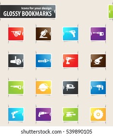 Power tools icons for your design glossy bookmarks