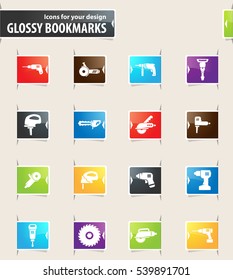 Power tools icons for your design glossy bookmarks