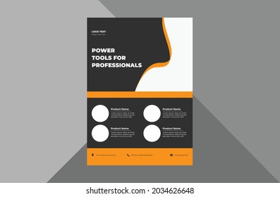 power tools product flyer design. power tools product catalog poster leaflet design template. a4 template, brochure design, cover, flyer, poster, print-ready
