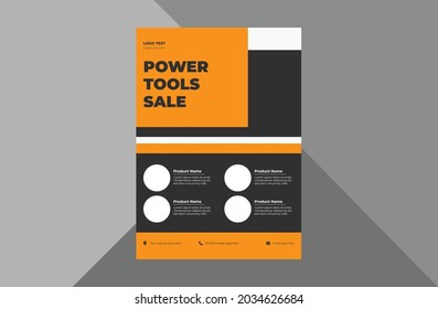 diseño de volante de productos de herramientas de alimentación. plantilla de diseño del folleto del catálogo de productos power tools. plantilla a4, diseño de folletos, portada, volante, afiche, listo para imprimir