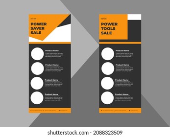 power tools product roll up banner design. power tools product catalog poster leaflet design template. cover, roll up banner, poster, print-ready