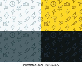 Power tools seamless texture. Light, dark, yellow electric tools icons seamless patterns backround with. Vector texture for website, mobile app, presentation.