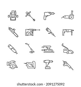 Power tools thin line icons set isolated on white