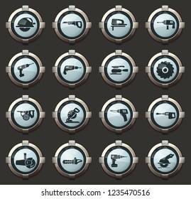 Power tools vector icons in the stylish round buttons for mobile applications and web