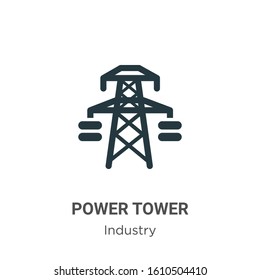 Icono de glifo de torre de alimentación vectorial sobre fondo blanco. Símbolo de icono de torre de potencia vectorial plana de la colección industrial moderna para el concepto móvil y el diseño de aplicaciones web.