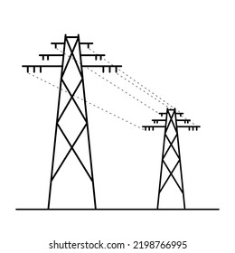 Power tower line art. Two high voltage poles.