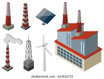 Power towers and wind turbines illustration