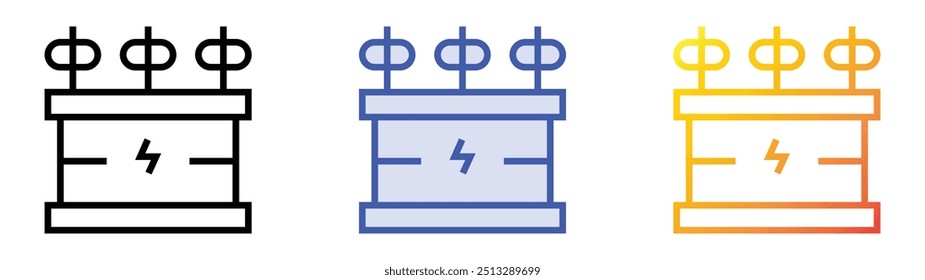 ícone do transformador de energia. Design de estilo linear, preenchimento azul e gradiente isolado em plano de fundo branco