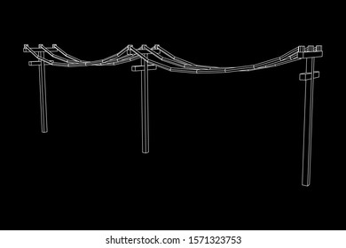 Power transmission high voltage pylon. Wireframe low poly mesh vector illustration