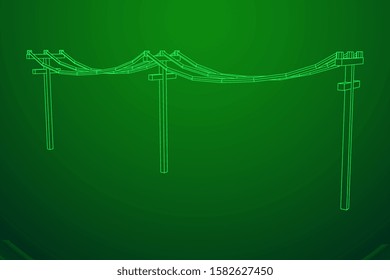 Power transmission high voltage pylon. Wireframe low poly mesh vector illustration