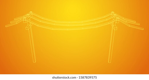 Power transmission high voltage pylon. Wireframe low poly mesh vector illustration