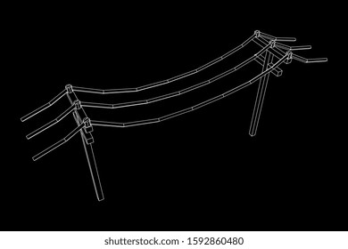 Power transmission high voltage pylon. Wireframe low poly mesh vector illustration