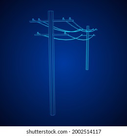 Power transmission high voltage pylon. Wireframe low poly mesh vector illustration.