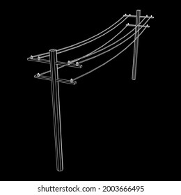 Power transmission high voltage pylon. Wireframe low poly mesh vector illustration.