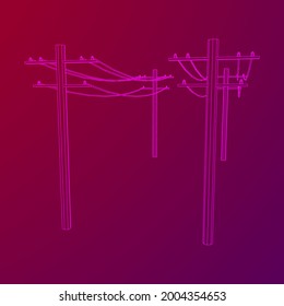 Pylon de alta tensión de la transmisión de energía. Ilustración vectorial de malla baja de malla de malla de alambre.