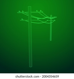 Power transmission high voltage pylon. Wireframe low poly mesh vector illustration.