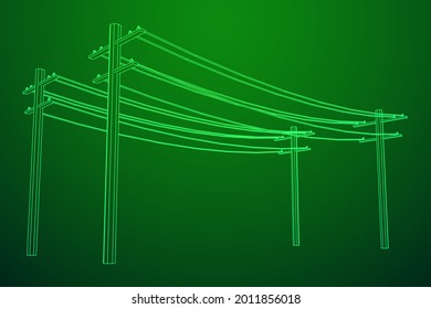 Power transmission high voltage pylon. Wireframe low poly mesh vector illustration.