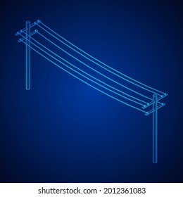 Power transmission high voltage pylon. Wireframe low poly mesh vector illustration.