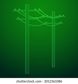 Pylon de alta tensión de la transmisión de energía. Ilustración vectorial de malla baja de malla de malla de alambre.