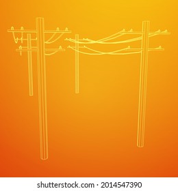 Power transmission high voltage pylon. Wireframe low poly mesh vector illustration.