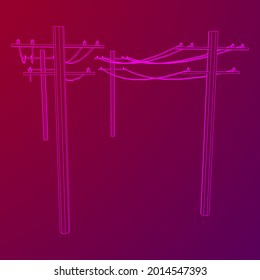 Power transmission high voltage pylon. Wireframe low poly mesh vector illustration.