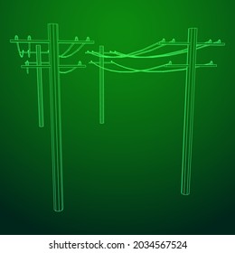 Power transmission high voltage pylon. Wireframe low poly mesh vector illustration.