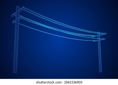 Power transmission high voltage pylon. Wireframe low poly mesh vector illustration.