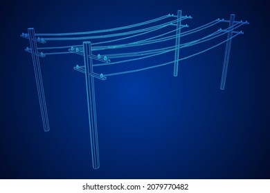 Pylon de alta tensión de la transmisión de energía. Ilustración vectorial de malla baja de malla de malla de alambre.