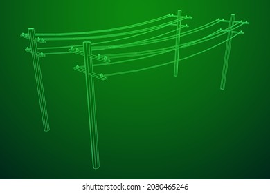 Power transmission high voltage pylon. Wireframe low poly mesh vector illustration.