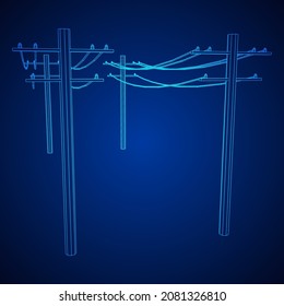 Power transmission high voltage pylon. Wireframe low poly mesh vector illustration.