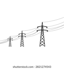 Power Transmission Line Vector High Voltage Electricity Pylons Utility Pole Silhouette Landscape