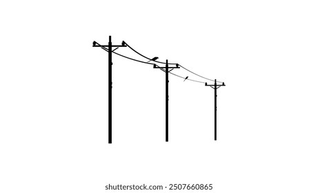 power transmission poles, black isolated silhouette