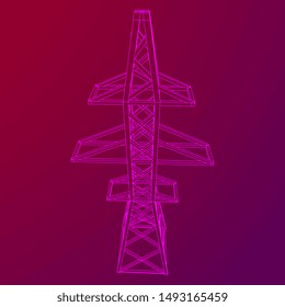 Power transmission tower high voltage pylon. Wireframe low poly mesh vector illustration