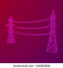 Power transmission tower high voltage pylon. Wireframe low poly mesh vector illustration