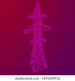 Power transmission tower high voltage pylon. Wireframe low poly mesh vector illustration